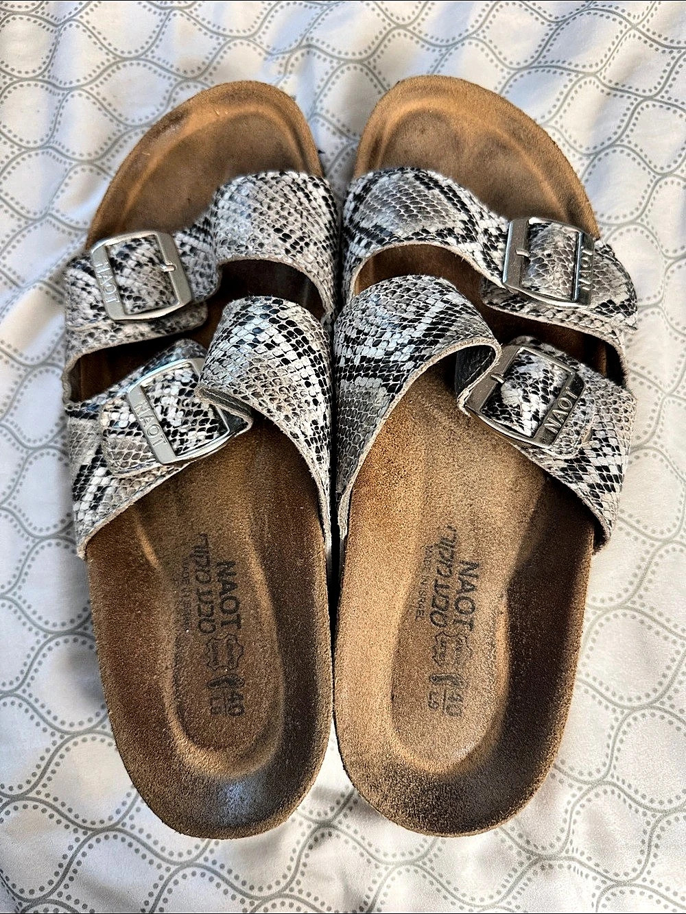 Naot Snake Print Buckle Sandals